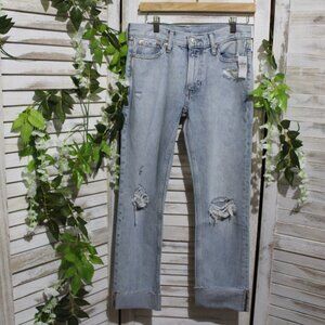 Gap Midrise Boy Jean in Light Wash Distressed Raw Hem (1187)